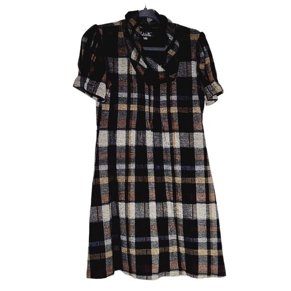 𝅺LA Nouvelle Renaissancela Brown Plaid Print Cowl Neck Sweater Dress Size: M - Picture 1 of 6